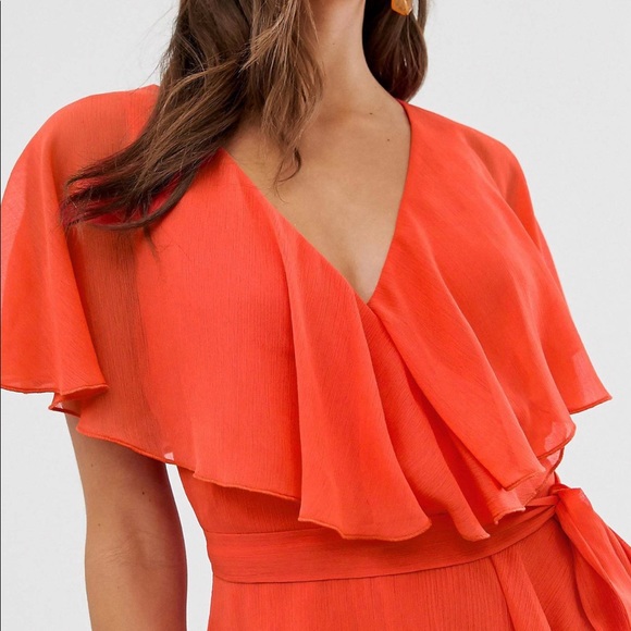 ASOS DESIGN cape back dipped hem midi dress - Picture 2 of 7